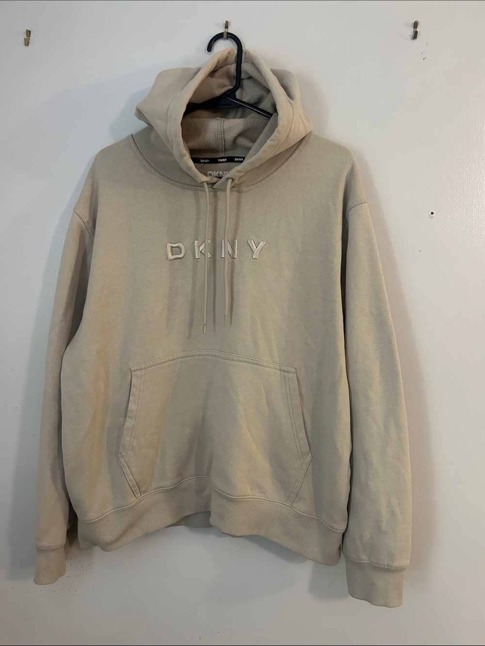 DKNY Sandstone Beige Pullover Hoodie with Embroidered Logo